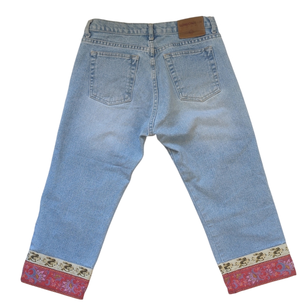 Vtg. London Jean Asian Dragon Embroidered High Rise Cropped Mom Jeans 10 Blue - Picture 5 of 13